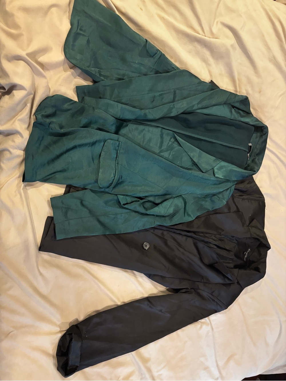 Green and Black Satin Blazer Jacket - Women's Tailored Coat